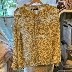 Zara Women's Sheer Floral Blouse - Cream and Brown​